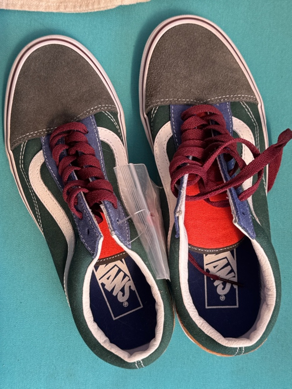 Vans Old Skool Sneakers in Green, Charcoal & Burgundy W8 M6.5